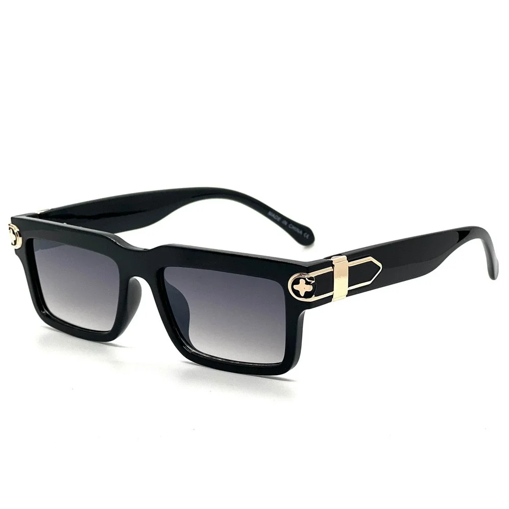 Black Square Frame Sunglasses Gradient Lenses Gold Accents Women's Fashion Gafas